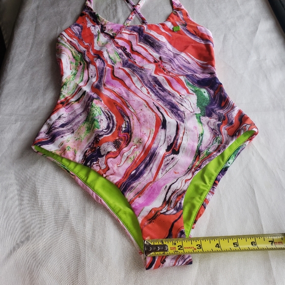 ACNE STUDIOS Witala Face Marble Print One-Piece Swimsuit Sz S - Picture 10 of 14